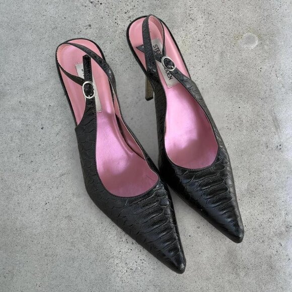 Black croc embossed sling back pumps - Picture 7 of 8